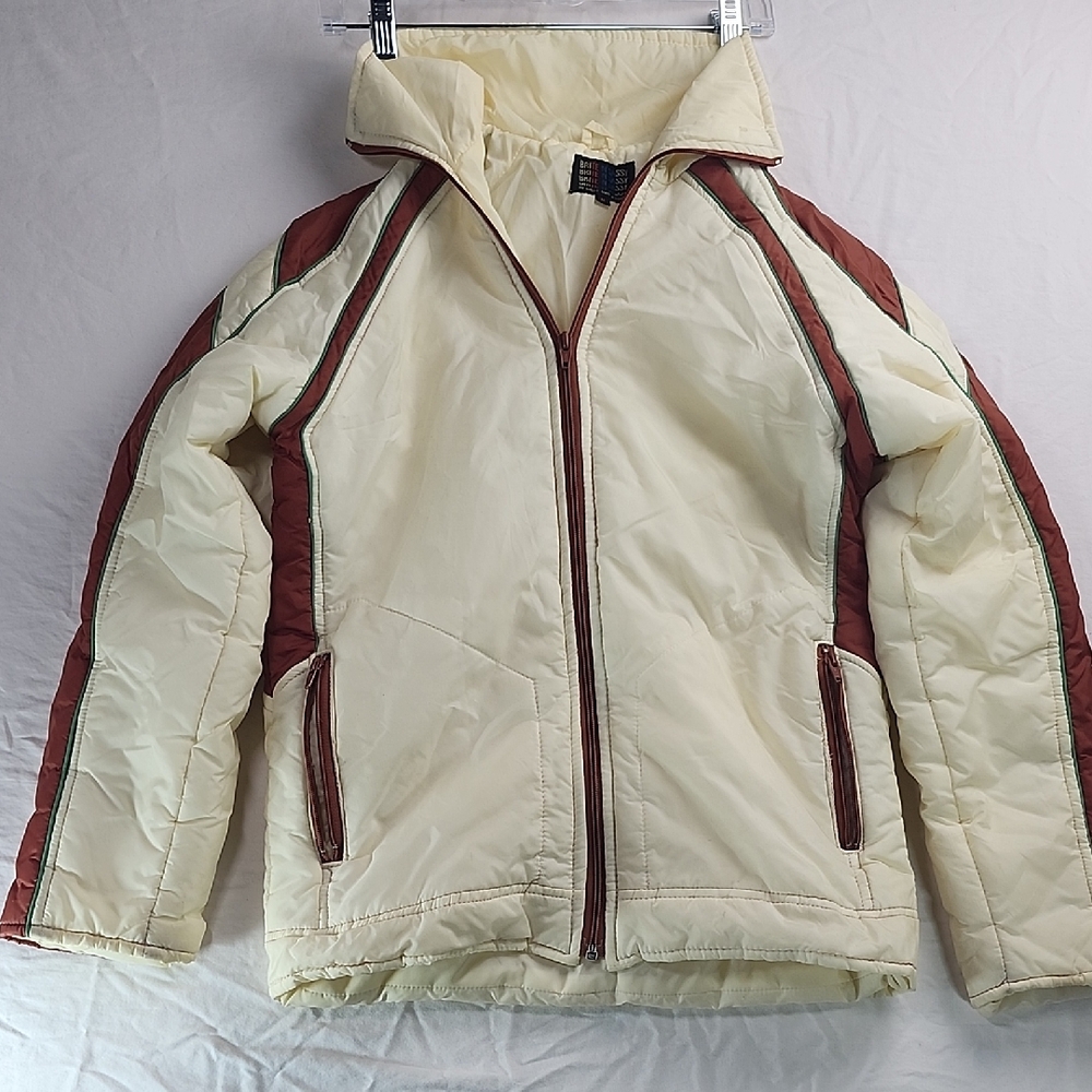 Cream and Brown Women's Puffer Jacket